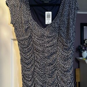 Torrid Navy and White Ruched Polka Dot Blouse